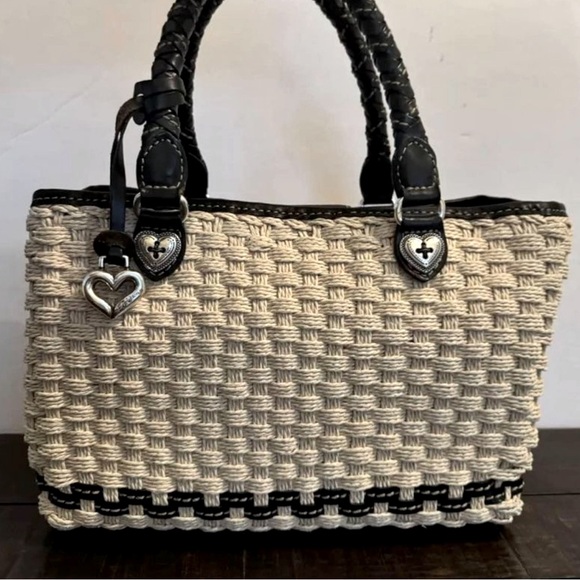 Brighton Handbags - Brighton Woven Jute Peggy Satchel - snap closure with the heart hang tag